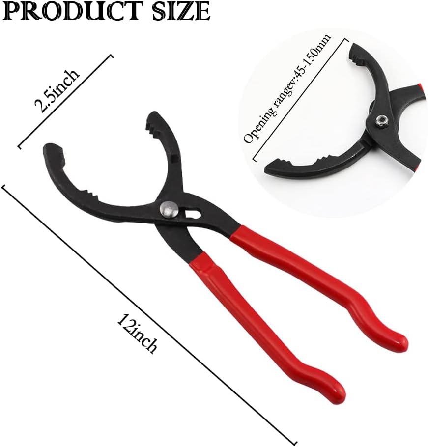 12 Oil Filters Removal Specialty Tool Oil Filter Wrench,3-Position Adjustable+15°Bent Angle Head Design Oil Filter Pliers For 45-150mm Engine Filters,Conduit,Fittings