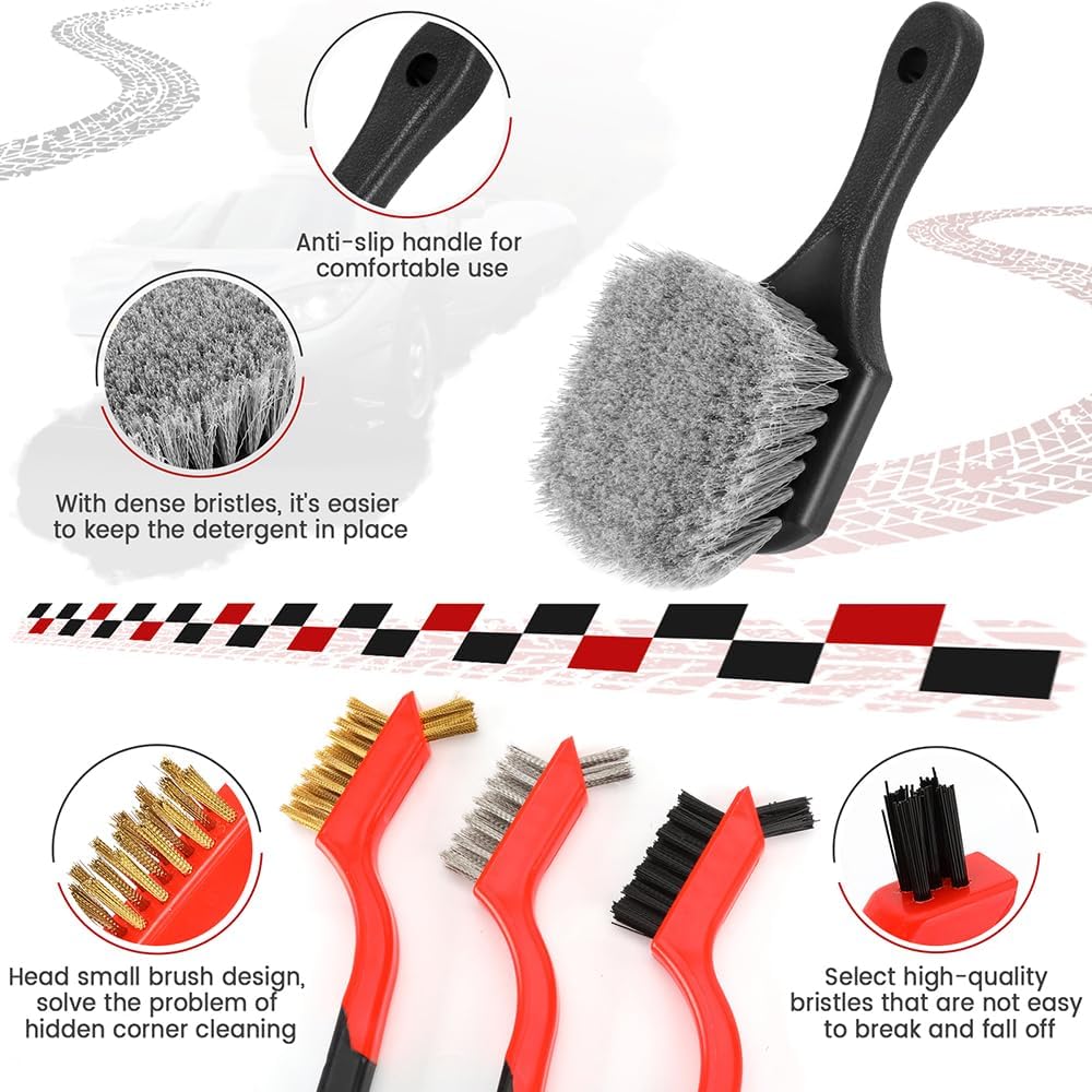 Aptleou Car Detailing Brush Set, 11Pcs Car Detailing Kit Includes Car Interior Detailing Brushes, Car Wheel Tire Brush for Rim Cleaner, Car Cleaning Brush for Dust, Engine Brush, Air Vent Brush