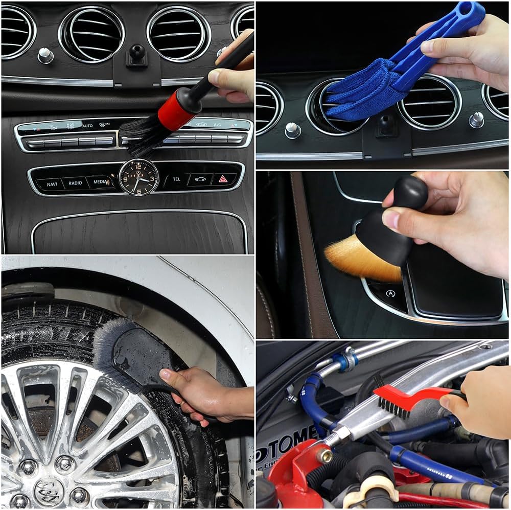 Aptleou Car Detailing Brush Set, 11Pcs Car Detailing Kit Includes Car Interior Detailing Brushes, Car Wheel Tire Brush for Rim Cleaner, Car Cleaning Brush for Dust, Engine Brush, Air Vent Brush