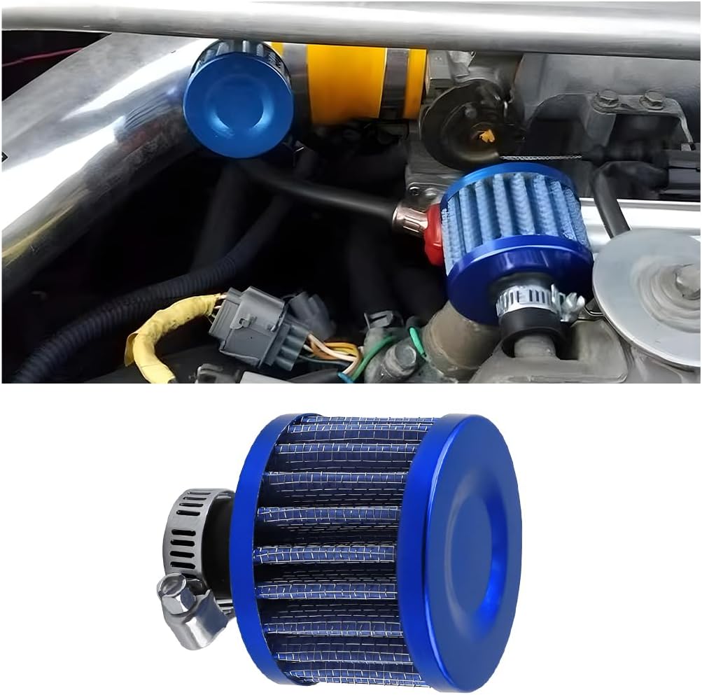 BESULEN Air Intake Filter Breather, 0.47 inch Universal Cold Air Filter, 12mm Car Turbo Vent Air Intake Filter Cleaner, Crankcase Breather Compatible with Car and Motorcycle Engine Parts (Blue)