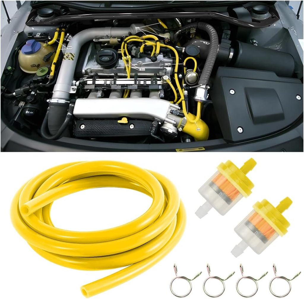 BESULEN Car Gas Fuel Line Hose Kit, Rubber Gasoline Filters Tube Clamps, for 50cc 150cc 139QMB 157QM ATV Small Engines Automotive Replacement Motorcycle Parts (Yellow)
