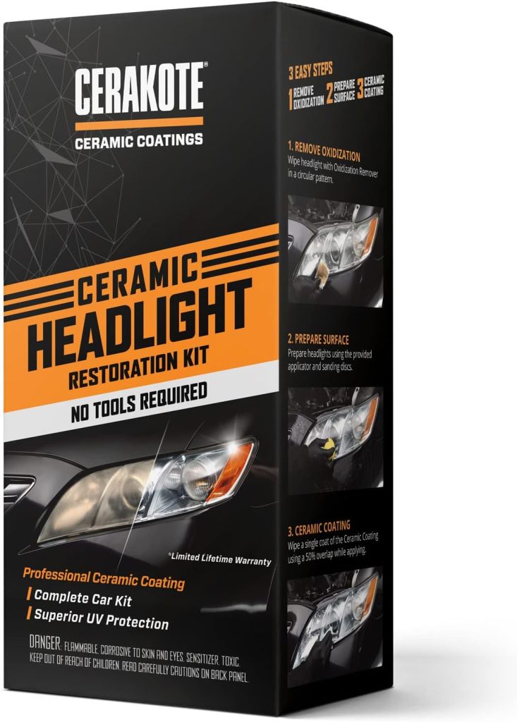 CERAKOTE® Ceramic Headlight Restoration Kit – Guaranteed To Last As Long As You Own Your Vehicle – Brings Headlights back to Like New Condition - 3 Easy Steps - No Power Tools Required