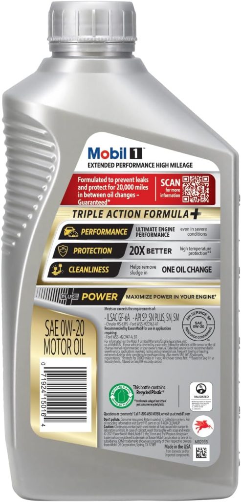 Mobil 1 Extended Performance Full Synthetic Motor Oil 0W-20, 1 Quart (6-pack)