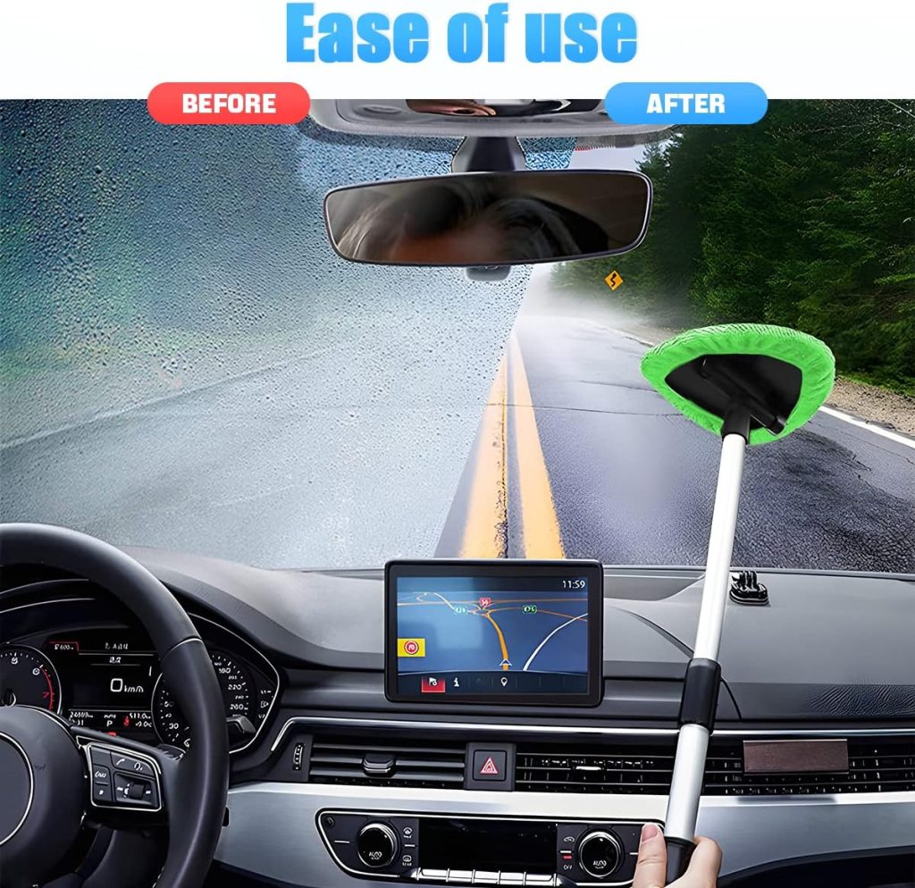 windshield cleaning tool car window cleaner with extendable long handle and 4 washable reusable microfiber pads auto int 3
